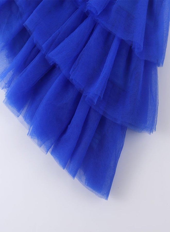Noomelfish Girls Layered Tutu Skirt Ruffle Tiered Tulle Party Dance Skirt, Royal Blue, Size 9-10 Years - Image 4